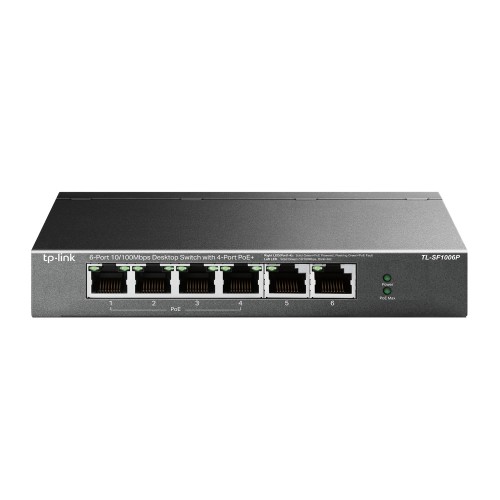 Key Features      Model: TL-SF1006P     6 x 10/100 Mbps RJ45 ports     4 x PoE+ ports transfer data and power on individual cables     Works with IEEE 802.3af/at compliant PDs     Transmission Distance up to 250 m